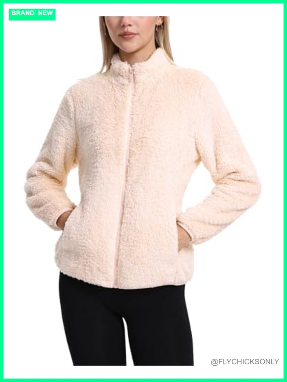 Fuzzy Fleece Jacket with 4 Pockets Full Zip Sherpa Coat